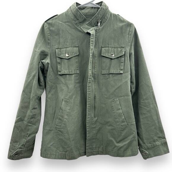 POL‎ Olive Green Long Sleeve Utility Military Full Zip Jacket Size M - Picture 1 of 11